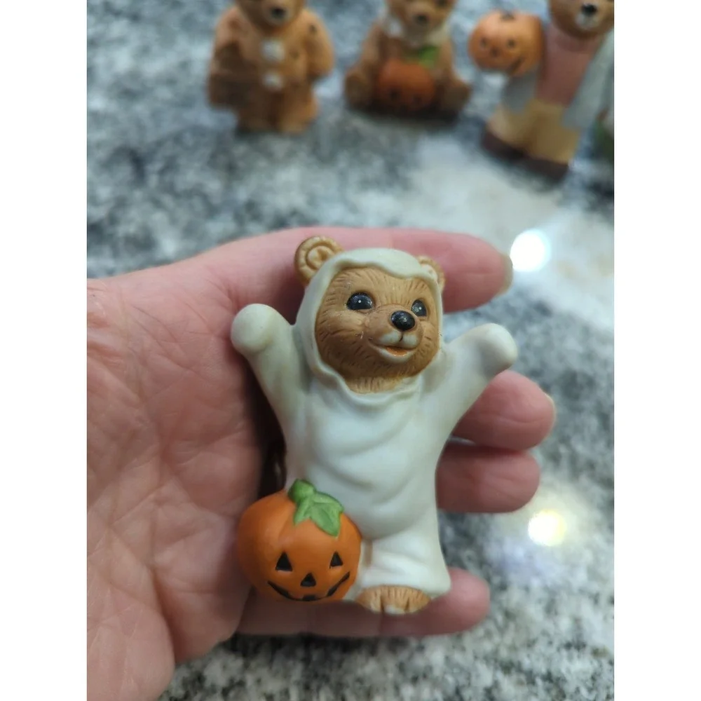 6 Vintage Homco Halloween Fall Mini Miniature Holiday Bears Ghost Pumpkin